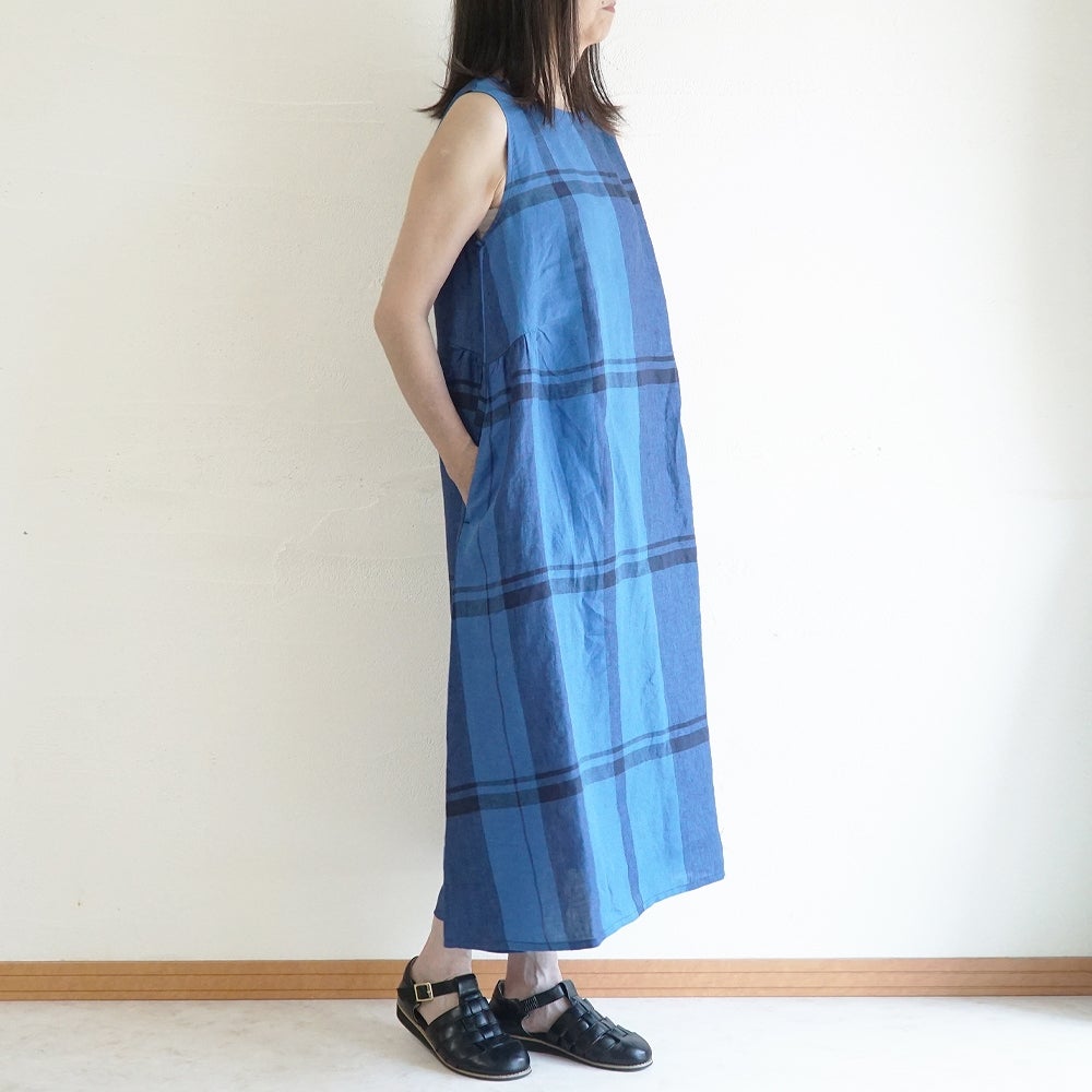 Branch m‘.,ブランチエム,ナチュラル,30代,40代,50代,60代,リネン,ゆったり,ワンピース,リネンワンピース,チェック,チェック柄,チェックワンピース,チェック柄ワンピース,ノースリーブワンピース,