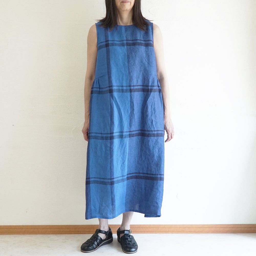 Branch m‘.,ブランチエム,ナチュラル,30代,40代,50代,60代,リネン,ゆったり,ワンピース,リネンワンピース,チェック,チェック柄,チェックワンピース,チェック柄ワンピース,ノースリーブワンピース,