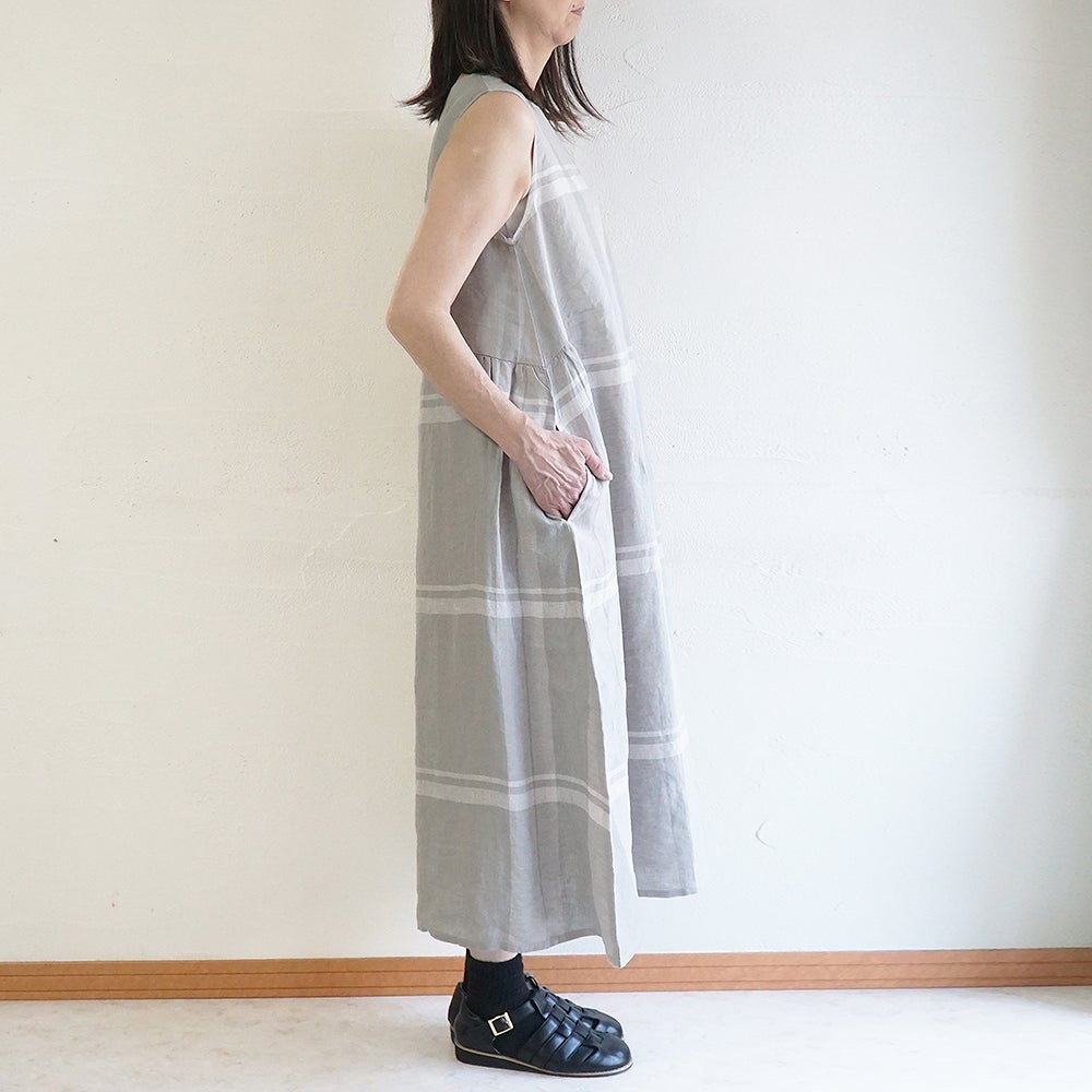 Branch m‘.,ブランチエム,ナチュラル,30代,40代,50代,60代,リネン,ゆったり,ワンピース,リネンワンピース,チェック,チェック柄,チェックワンピース,チェック柄ワンピース,ノースリーブワンピース,