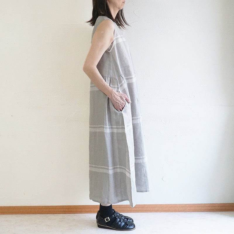 Branch m‘.,ブランチエム,ナチュラル,30代,40代,50代,60代,リネン,ゆったり,ワンピース,リネンワンピース,チェック,チェック柄,チェックワンピース,チェック柄ワンピース,ノースリーブワンピース,