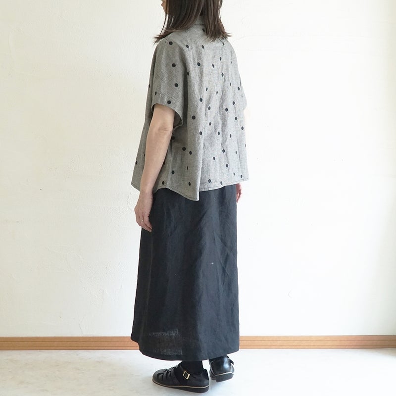 Branch m‘.,ブランチエム,ナチュラル,30代,40代,50代,60代,コットンリネン,ゆったり,ブラウス,シャツ,綿麻,半袖,チビ衿,刺繍,ドット刺繍,刺繍ブラウス,刺繍シャツ,ドット柄,ドットシャツ,ドットブラウス