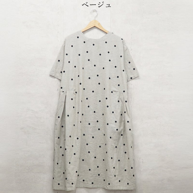 Branch m‘.,ブランチエム,ナチュラル,30代,40代,50代,60代,コットンリネン,ゆったり,ワンピース,2way,2wayワンピース,５分袖,シャツワンピース,綿麻,半袖,刺繍,ドット刺繍,刺繍ワンピース,ドット柄,ドットワンピース