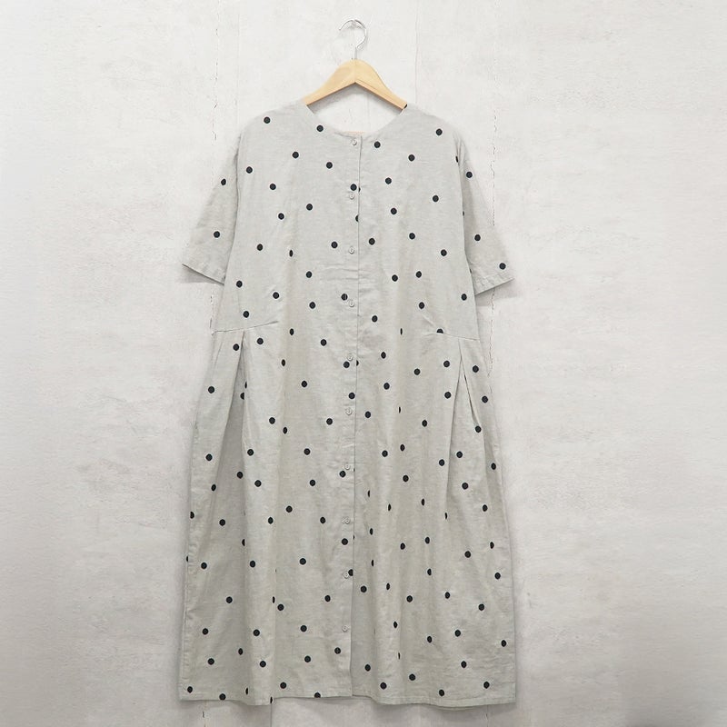 Branch m‘.,ブランチエム,ナチュラル,30代,40代,50代,60代,コットンリネン,ゆったり,ワンピース,2way,2wayワンピース,５分袖,シャツワンピース,綿麻,半袖,刺繍,ドット刺繍,刺繍ワンピース,ドット柄,ドットワンピース