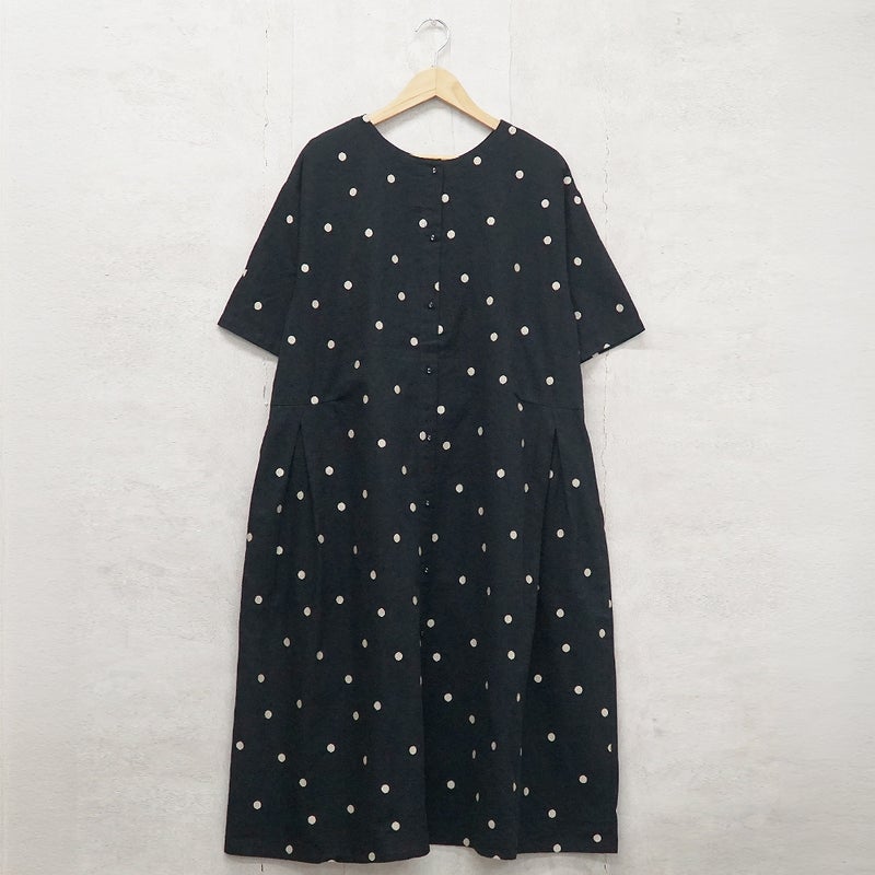 Branch m‘.,ブランチエム,ナチュラル,30代,40代,50代,60代,コットンリネン,ゆったり,ワンピース,2way,2wayワンピース,５分袖,シャツワンピース,綿麻,半袖,刺繍,ドット刺繍,刺繍ワンピース,ドット柄,ドットワンピース