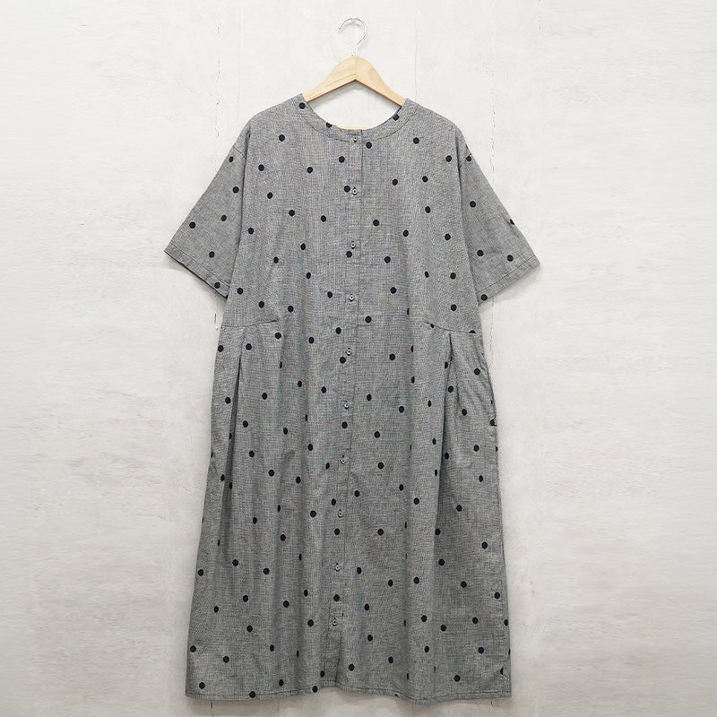 Branch m‘.,ブランチエム,ナチュラル,30代,40代,50代,60代,コットンリネン,ゆったり,ワンピース,2way,2wayワンピース,５分袖,シャツワンピース,綿麻,半袖,刺繍,ドット刺繍,刺繍ワンピース,ドット柄,ドットワンピース