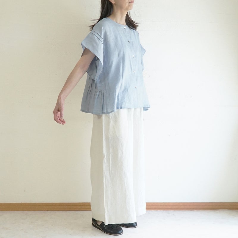 Branch m‘.,ブランチエム,ナチュラル,30代,40代,50代,60代,リネン,ゆったり,麻,ブラウス,リネンブラウス,ピンタックブラウス,ギャザーブラウス ,