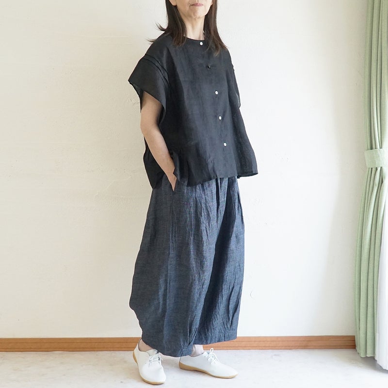 Branch m‘.,ブランチエム,ナチュラル,30代,40代,50代,60代,リネン,ゆったり,麻,ブラウス,リネンブラウス,ピンタックブラウス,ギャザーブラウス ,