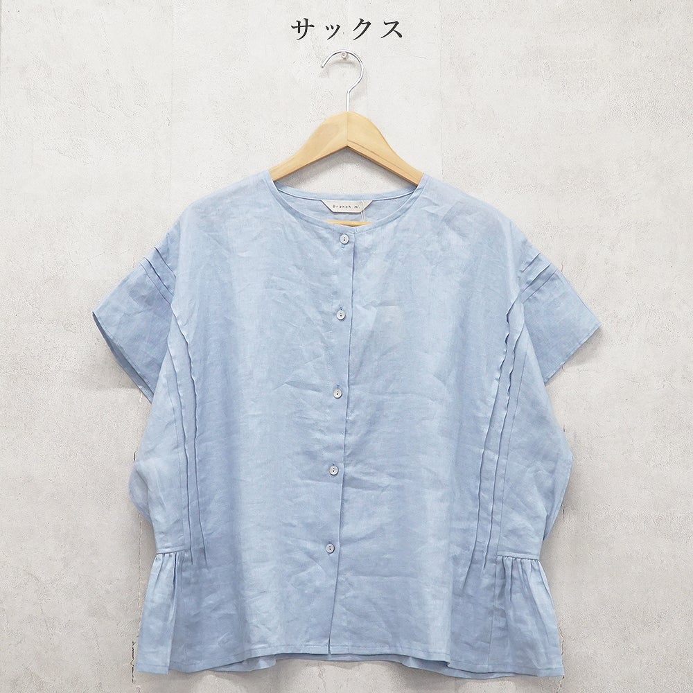 Branch m‘.,ブランチエム,ナチュラル,30代,40代,50代,60代,リネン,ゆったり,麻,ブラウス,リネンブラウス,ピンタックブラウス,ギャザーブラウス ,