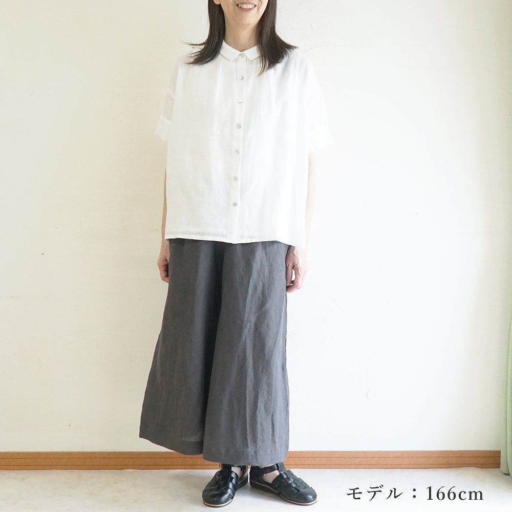 Branch m‘.,ブランチエム,ナチュラル,30代,40代,50代,60代,リネン,ゆったり,麻,ブラウス,リネンブラウス,カフスブラウス,衿,半袖ブラウス,半袖シャツ,リネンシャツ