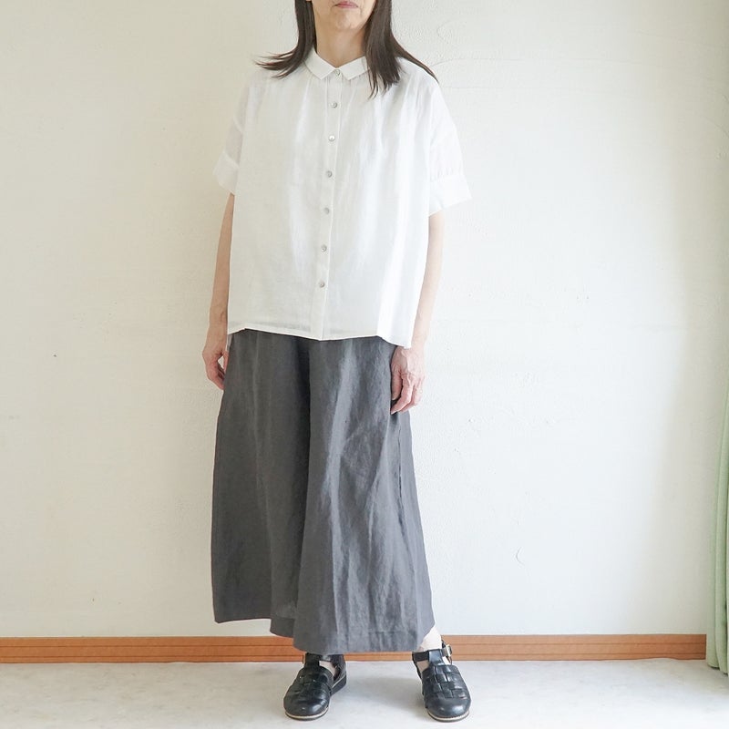 Branch m‘.,ブランチエム,ナチュラル,30代,40代,50代,60代,リネン,ゆったり,麻,ブラウス,リネンブラウス,カフスブラウス,衿,半袖ブラウス,半袖シャツ,リネンシャツ