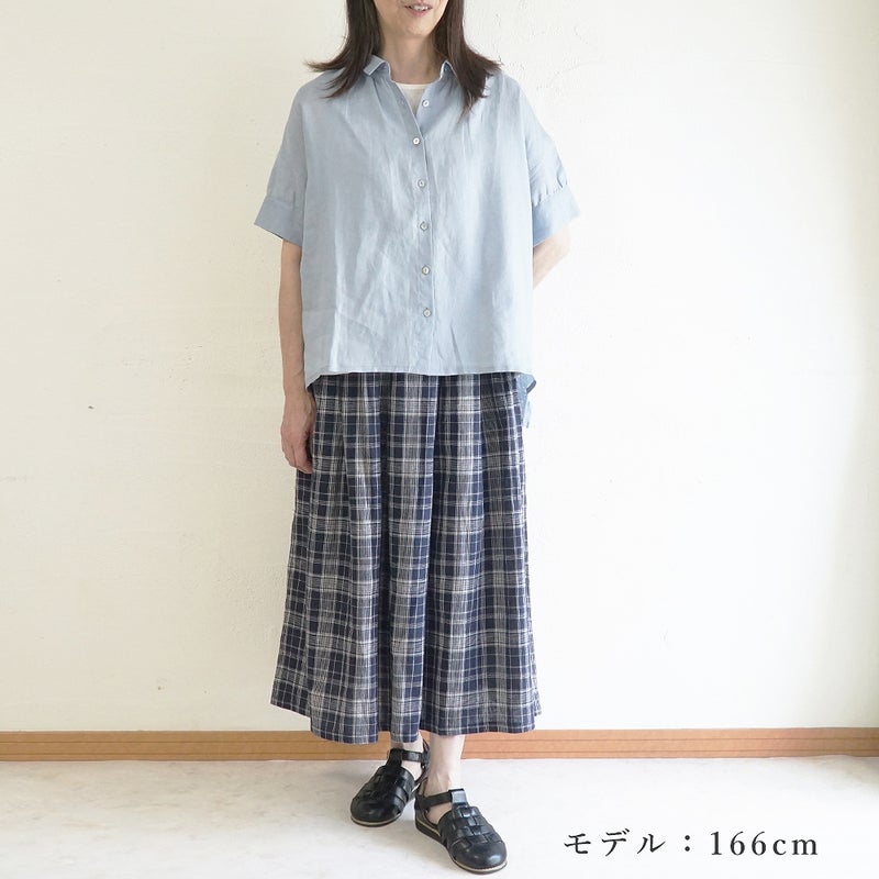 Branch m‘.,ブランチエム,ナチュラル,30代,40代,50代,60代,リネン,ゆったり,麻,ブラウス,リネンブラウス,カフスブラウス,衿,半袖ブラウス,半袖シャツ,リネンシャツ