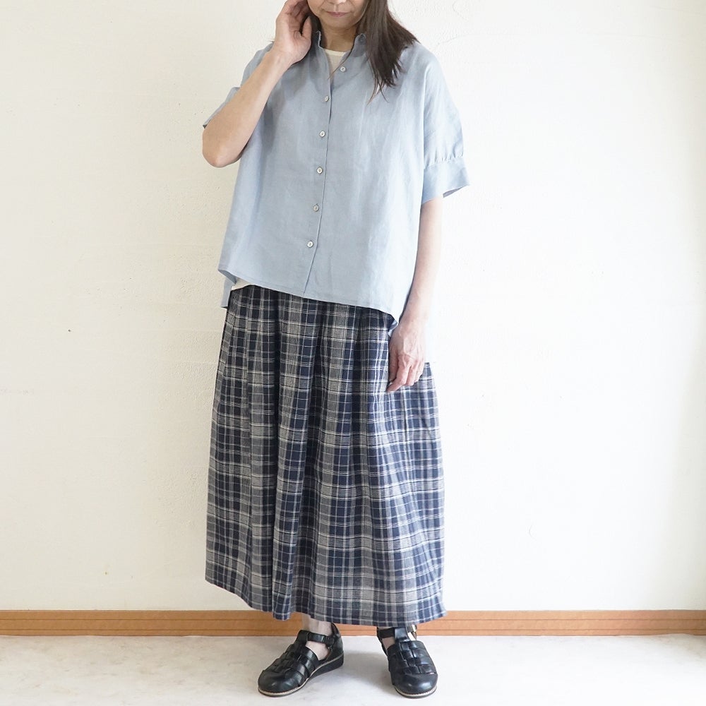 Branch m‘.,ブランチエム,ナチュラル,30代,40代,50代,60代,リネン,ゆったり,麻,ブラウス,リネンブラウス,カフスブラウス,衿,半袖ブラウス,半袖シャツ,リネンシャツ