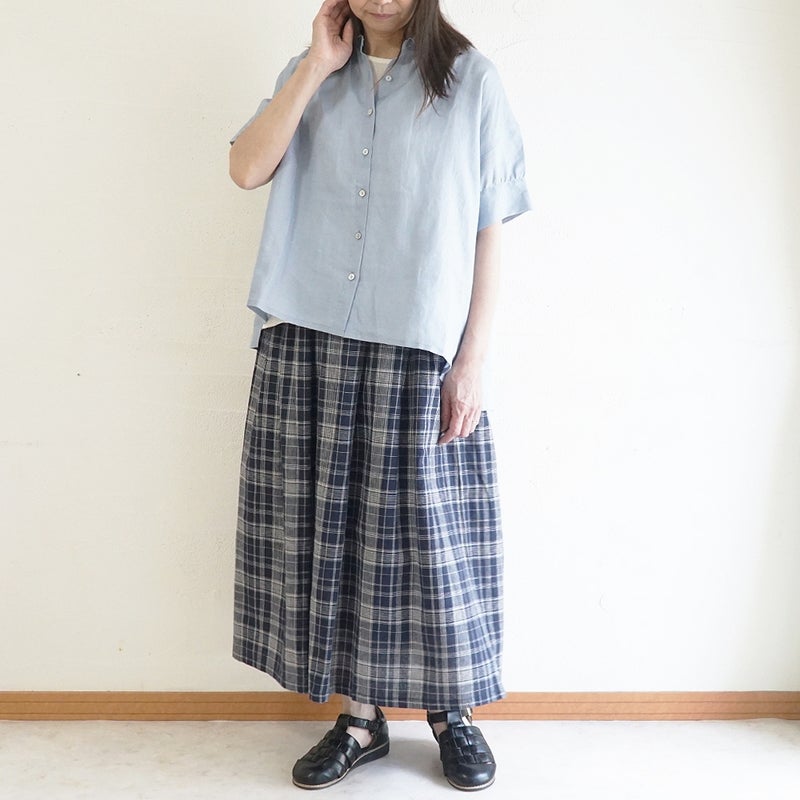 Branch m‘.,ブランチエム,ナチュラル,30代,40代,50代,60代,リネン,ゆったり,麻,ブラウス,リネンブラウス,カフスブラウス,衿,半袖ブラウス,半袖シャツ,リネンシャツ