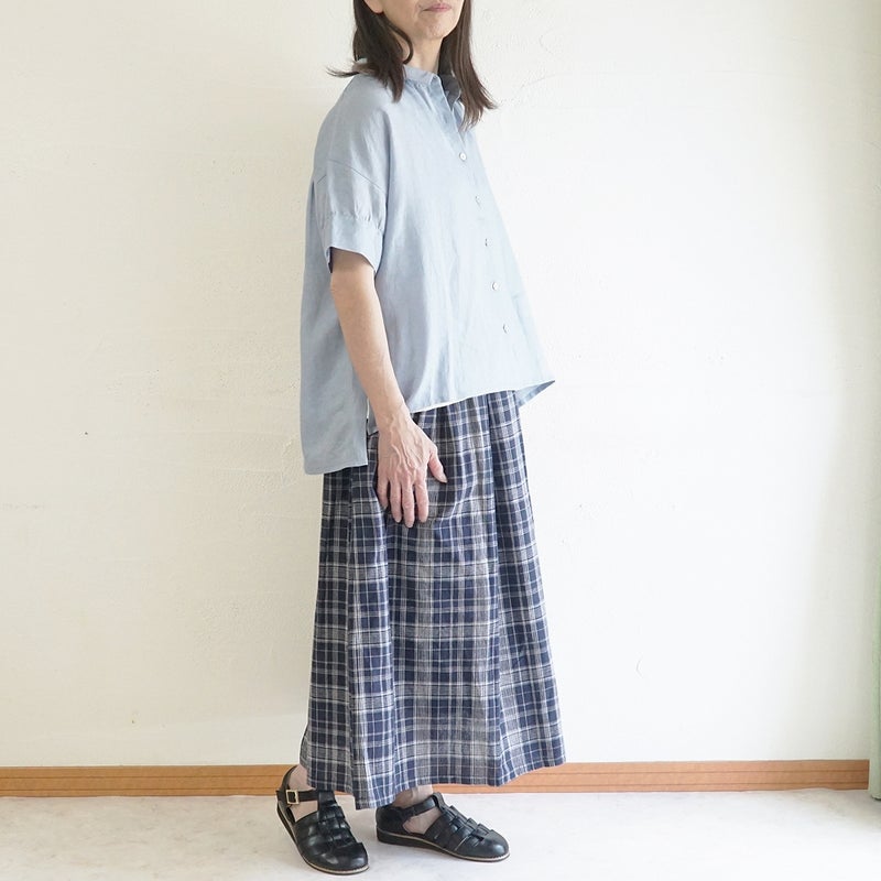 Branch m‘.,ブランチエム,ナチュラル,30代,40代,50代,60代,リネン,ゆったり,麻,ブラウス,リネンブラウス,カフスブラウス,衿,半袖ブラウス,半袖シャツ,リネンシャツ