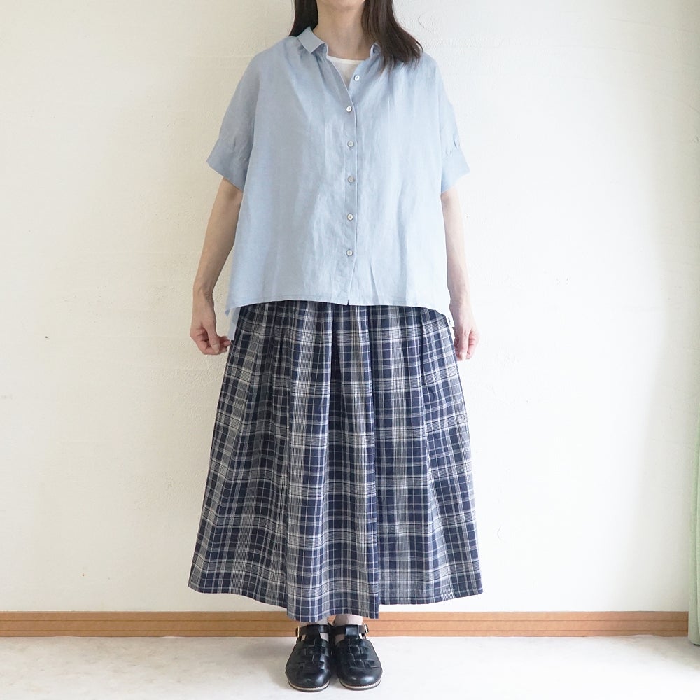 Branch m‘.,ブランチエム,ナチュラル,30代,40代,50代,60代,リネン,ゆったり,麻,ブラウス,リネンブラウス,カフスブラウス,衿,半袖ブラウス,半袖シャツ,リネンシャツ