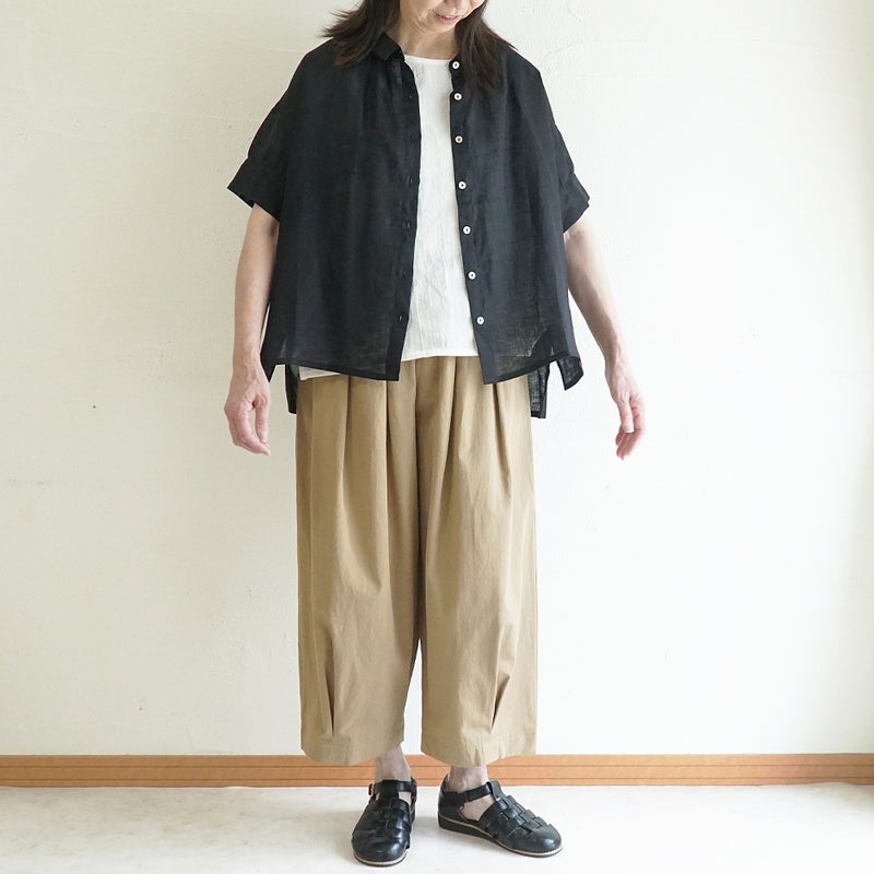Branch m‘.,ブランチエム,ナチュラル,30代,40代,50代,60代,リネン,ゆったり,麻,ブラウス,リネンブラウス,カフスブラウス,衿,半袖ブラウス,半袖シャツ,リネンシャツ