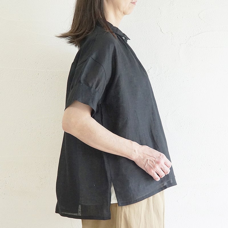 Branch m‘.,ブランチエム,ナチュラル,30代,40代,50代,60代,リネン,ゆったり,麻,ブラウス,リネンブラウス,カフスブラウス,衿,半袖ブラウス,半袖シャツ,リネンシャツ