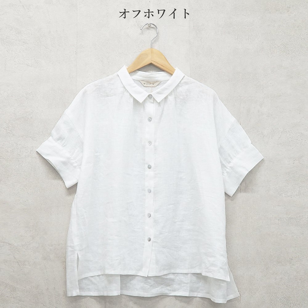 Branch m‘.,ブランチエム,ナチュラル,30代,40代,50代,60代,リネン,ゆったり,麻,ブラウス,リネンブラウス,カフスブラウス,衿,半袖ブラウス,半袖シャツ,リネンシャツ