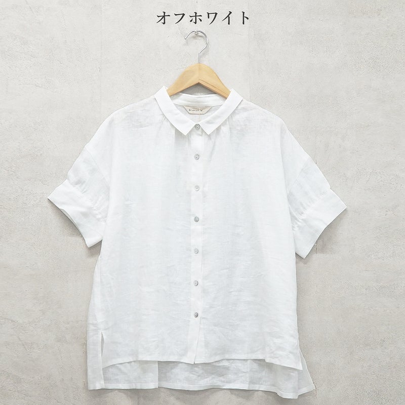 Branch m‘.,ブランチエム,ナチュラル,30代,40代,50代,60代,リネン,ゆったり,麻,ブラウス,リネンブラウス,カフスブラウス,衿,半袖ブラウス,半袖シャツ,リネンシャツ