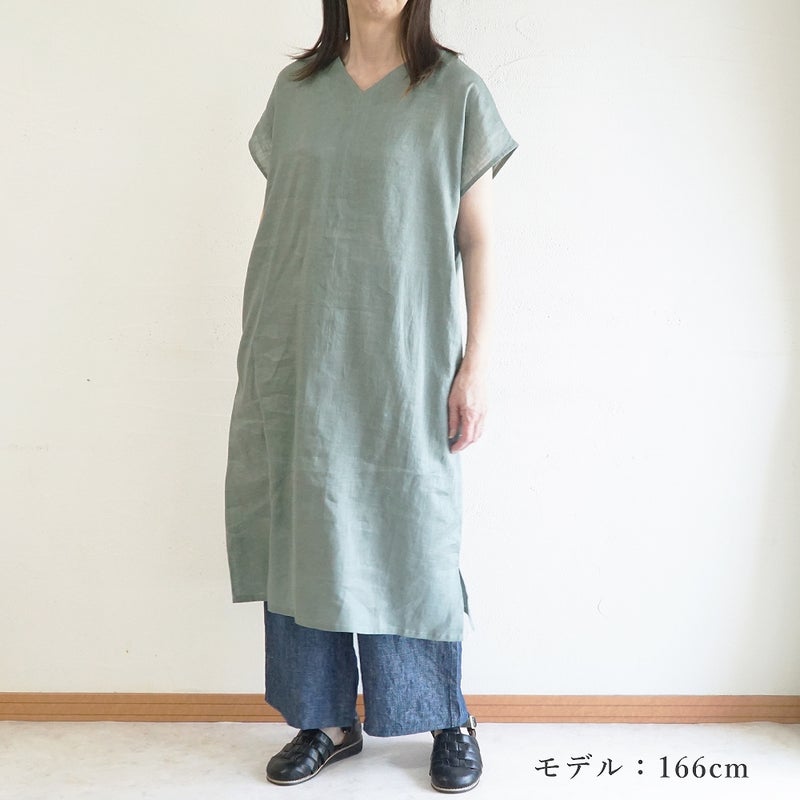 Branch m‘.,ブランチエム,ナチュラル,30代,40代,50代,60代,リネン,ゆったり,麻,ワンピース,リネンワンピース,半袖ワンピース,プルオーバーワンピース,Vネック