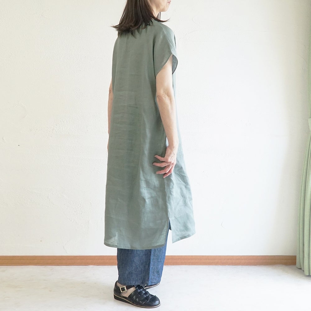 Branch m‘.,ブランチエム,ナチュラル,30代,40代,50代,60代,リネン,ゆったり,麻,ワンピース,リネンワンピース,半袖ワンピース,プルオーバーワンピース,Vネック