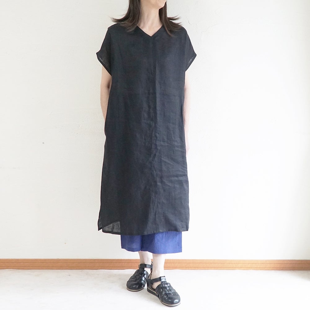 Branch m‘.,ブランチエム,ナチュラル,30代,40代,50代,60代,リネン,ゆったり,麻,ワンピース,リネンワンピース,半袖ワンピース,プルオーバーワンピース,Vネック
