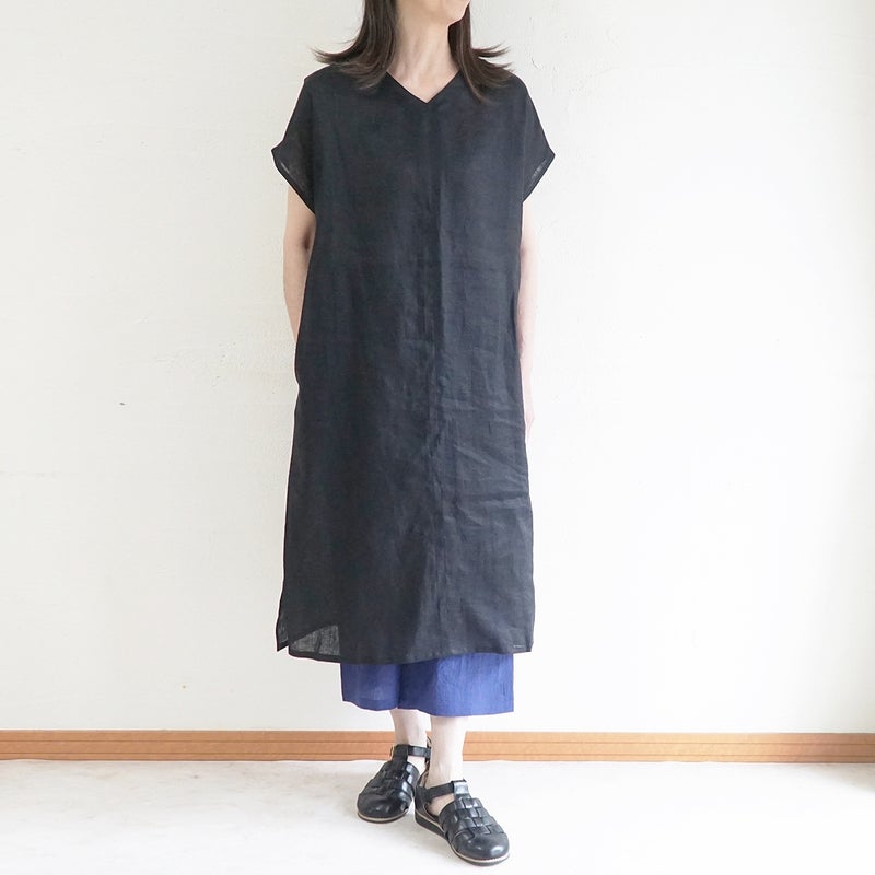Branch m‘.,ブランチエム,ナチュラル,30代,40代,50代,60代,リネン,ゆったり,麻,ワンピース,リネンワンピース,半袖ワンピース,プルオーバーワンピース,Vネック