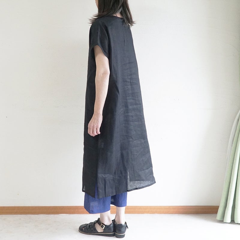 Branch m‘.,ブランチエム,ナチュラル,30代,40代,50代,60代,リネン,ゆったり,麻,ワンピース,リネンワンピース,半袖ワンピース,プルオーバーワンピース,Vネック