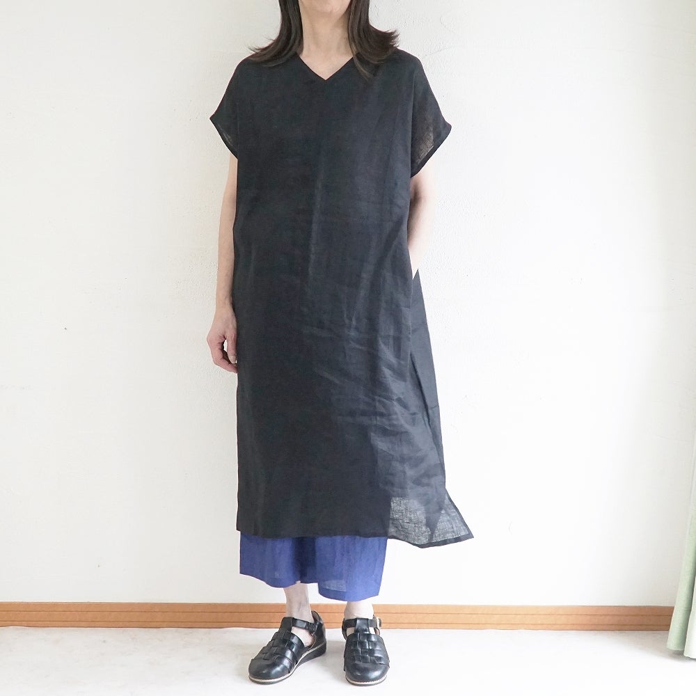 Branch m‘.,ブランチエム,ナチュラル,30代,40代,50代,60代,リネン,ゆったり,麻,ワンピース,リネンワンピース,半袖ワンピース,プルオーバーワンピース,Vネック