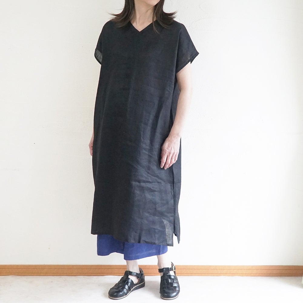 Branch m‘.,ブランチエム,ナチュラル,30代,40代,50代,60代,リネン,ゆったり,麻,ワンピース,リネンワンピース,半袖ワンピース,プルオーバーワンピース,Vネック