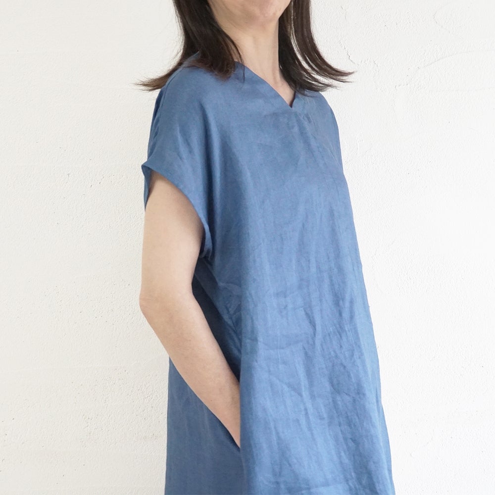 Branch m‘.,ブランチエム,ナチュラル,30代,40代,50代,60代,リネン,ゆったり,麻,ワンピース,リネンワンピース,半袖ワンピース,プルオーバーワンピース,Vネック