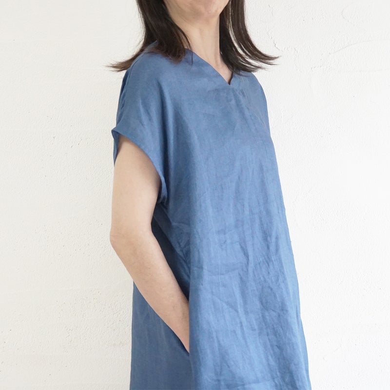 Branch m‘.,ブランチエム,ナチュラル,30代,40代,50代,60代,リネン,ゆったり,麻,ワンピース,リネンワンピース,半袖ワンピース,プルオーバーワンピース,Vネック