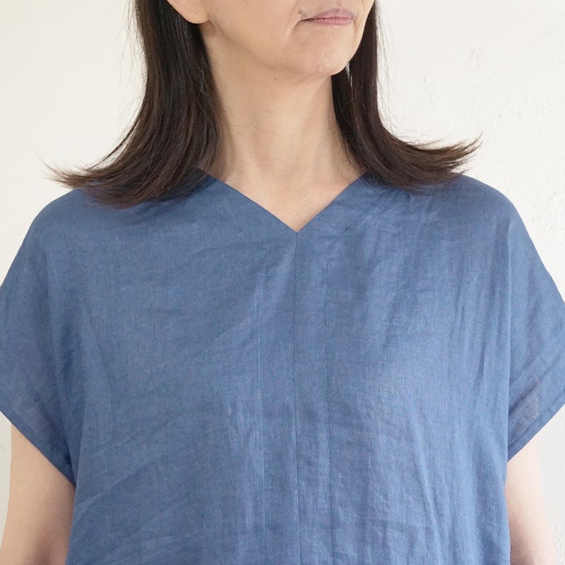 Branch m‘.,ブランチエム,ナチュラル,30代,40代,50代,60代,リネン,ゆったり,麻,ワンピース,リネンワンピース,半袖ワンピース,プルオーバーワンピース,Vネック