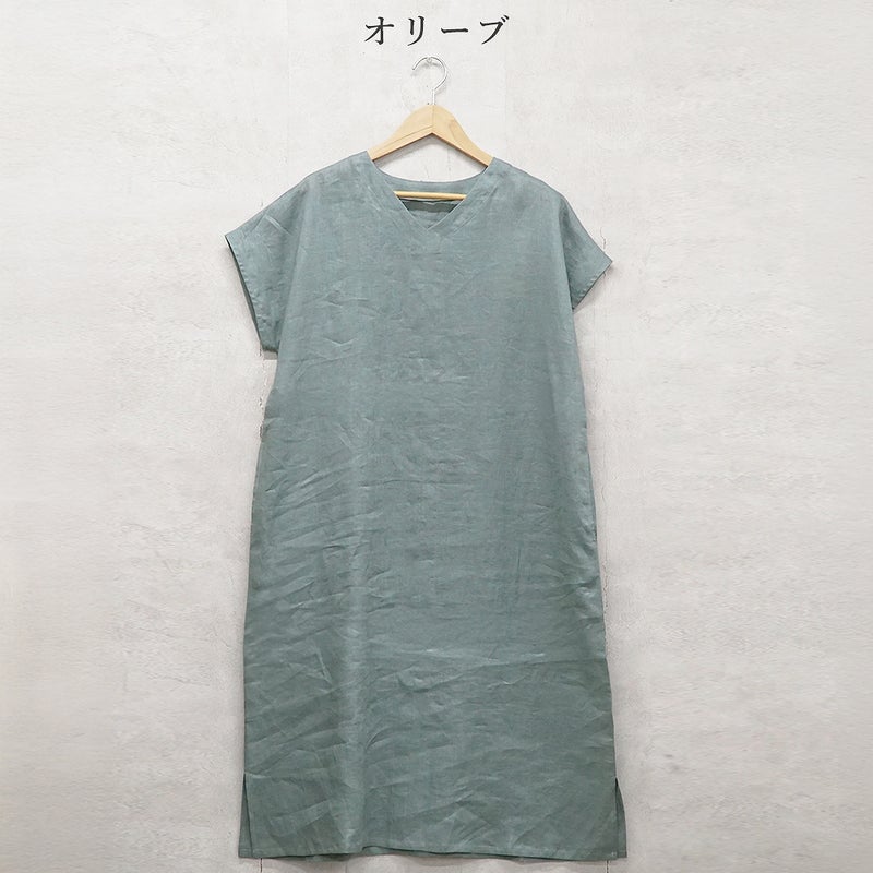 Branch m‘.,ブランチエム,ナチュラル,30代,40代,50代,60代,リネン,ゆったり,麻,ワンピース,リネンワンピース,半袖ワンピース,プルオーバーワンピース,Vネック