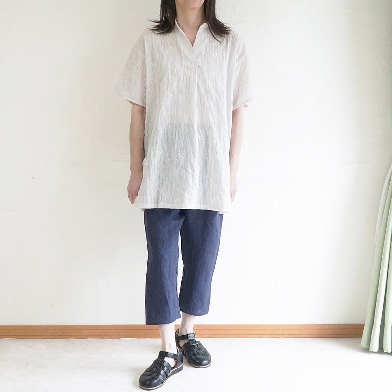 Branch m‘.,ブランチエム,ナチュラル,30代,40代,50代,60代,コットン,綿,ゆったり,ブラウス,チュニック,チュニックブラウス,スキッパーチュニック,スキッパーブラウス,ストラップ