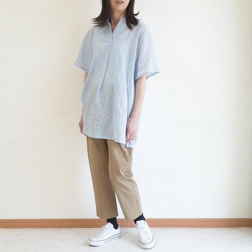 Branch m‘.,ブランチエム,ナチュラル,30代,40代,50代,60代,コットン,綿,ゆったり,ブラウス,チュニック,チュニックブラウス,スキッパーチュニック,スキッパーブラウス,ストラップ