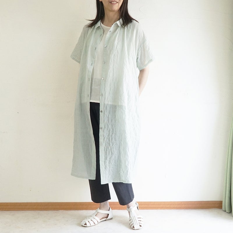 Branch m‘.,ブランチエム,ナチュラル,30代,40代,50代,60代,コットン,綿,ゆったり,ワンピース,シャツワンピース,ストライプ,ストライプワンピース