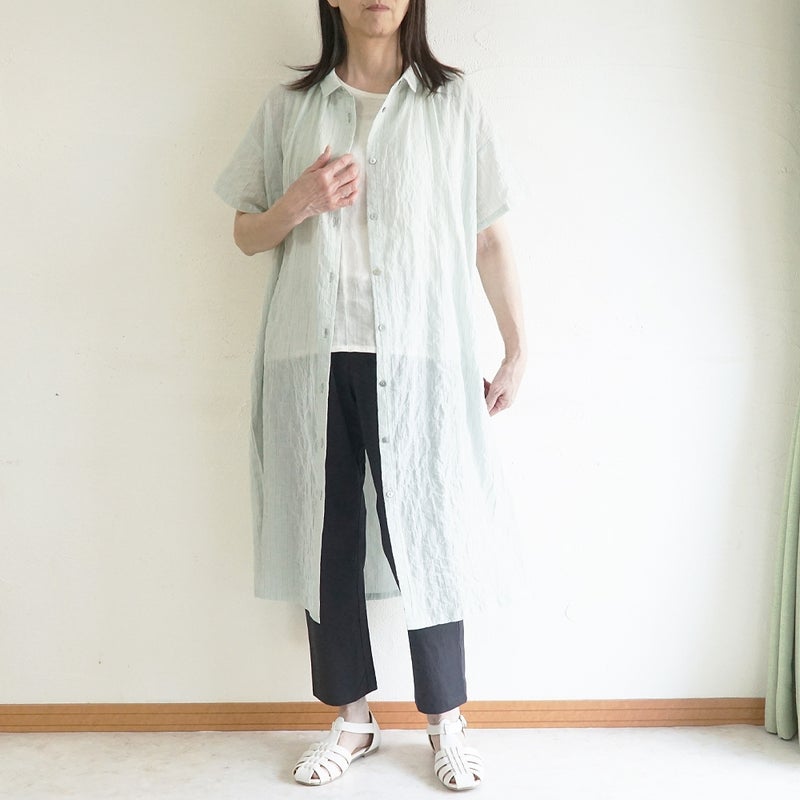 Branch m‘.,ブランチエム,ナチュラル,30代,40代,50代,60代,コットン,綿,ゆったり,ワンピース,シャツワンピース,ストライプ,ストライプワンピース
