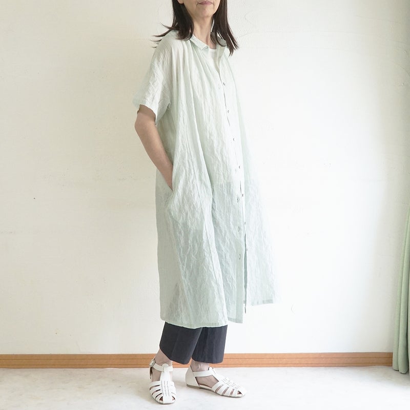 Branch m‘.,ブランチエム,ナチュラル,30代,40代,50代,60代,コットン,綿,ゆったり,ワンピース,シャツワンピース,ストライプ,ストライプワンピース