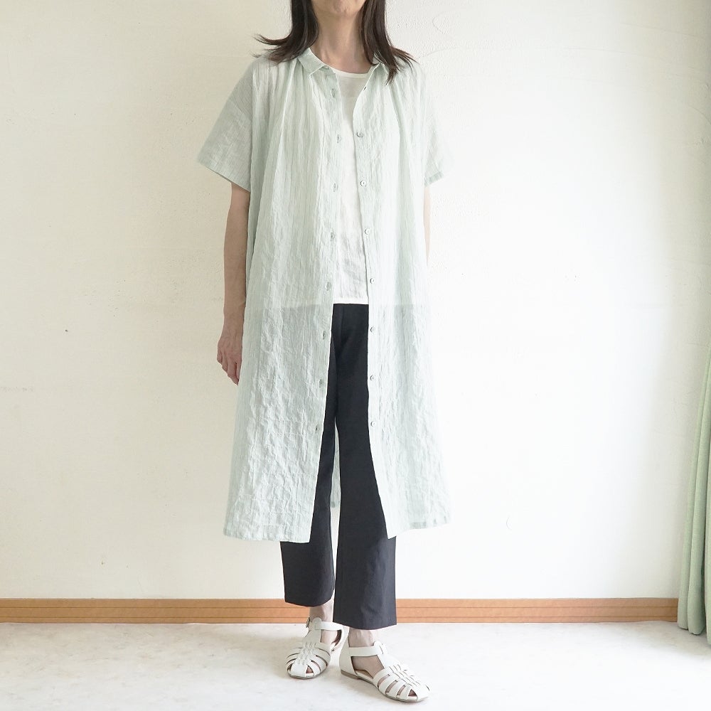 Branch m‘.,ブランチエム,ナチュラル,30代,40代,50代,60代,コットン,綿,ゆったり,ワンピース,シャツワンピース,ストライプ,ストライプワンピース