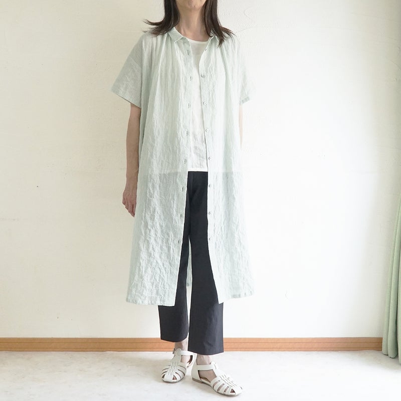 Branch m‘.,ブランチエム,ナチュラル,30代,40代,50代,60代,コットン,綿,ゆったり,ワンピース,シャツワンピース,ストライプ,ストライプワンピース