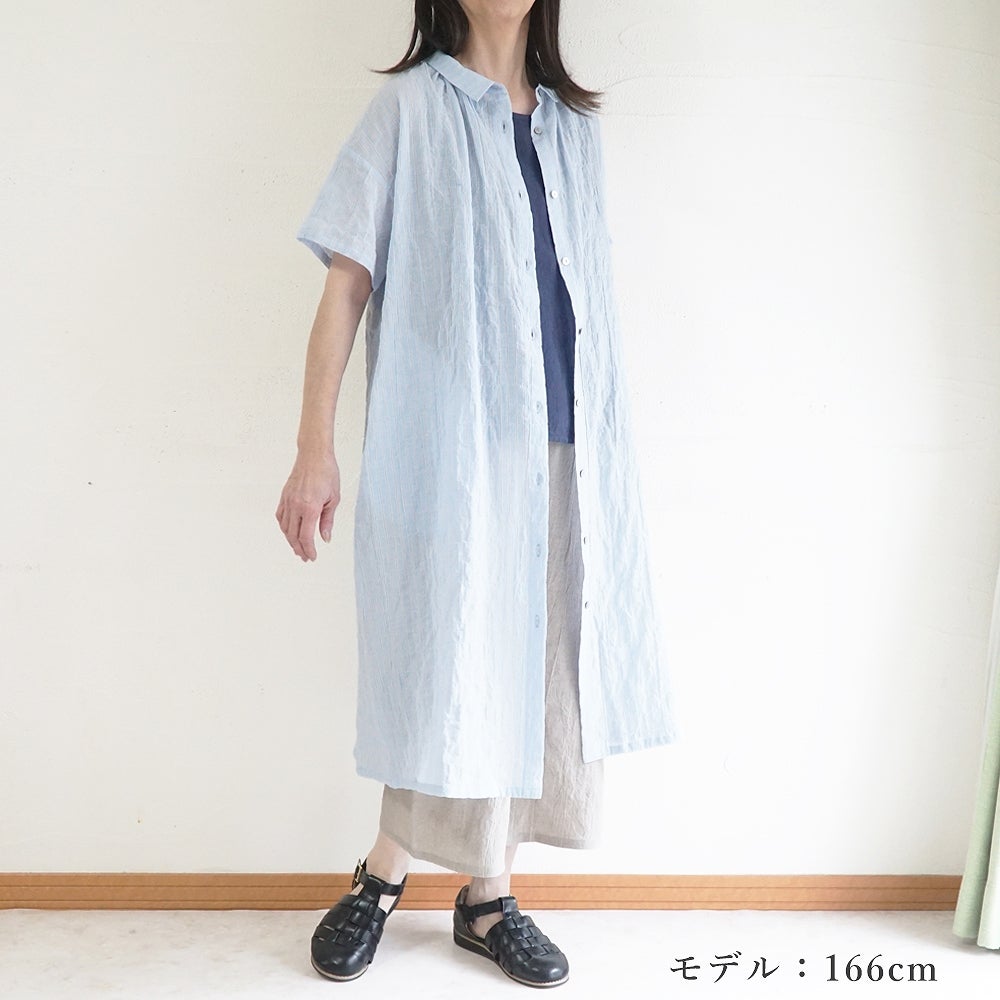 Branch m‘.,ブランチエム,ナチュラル,30代,40代,50代,60代,コットン,綿,ゆったり,ワンピース,シャツワンピース,ストライプ,ストライプワンピース