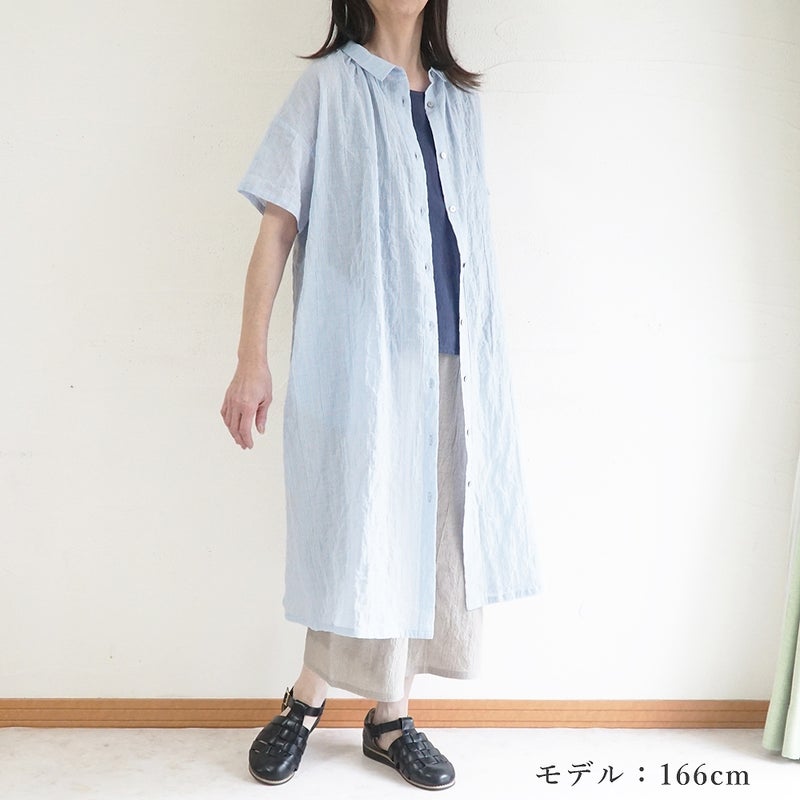 Branch m‘.,ブランチエム,ナチュラル,30代,40代,50代,60代,コットン,綿,ゆったり,ワンピース,シャツワンピース,ストライプ,ストライプワンピース