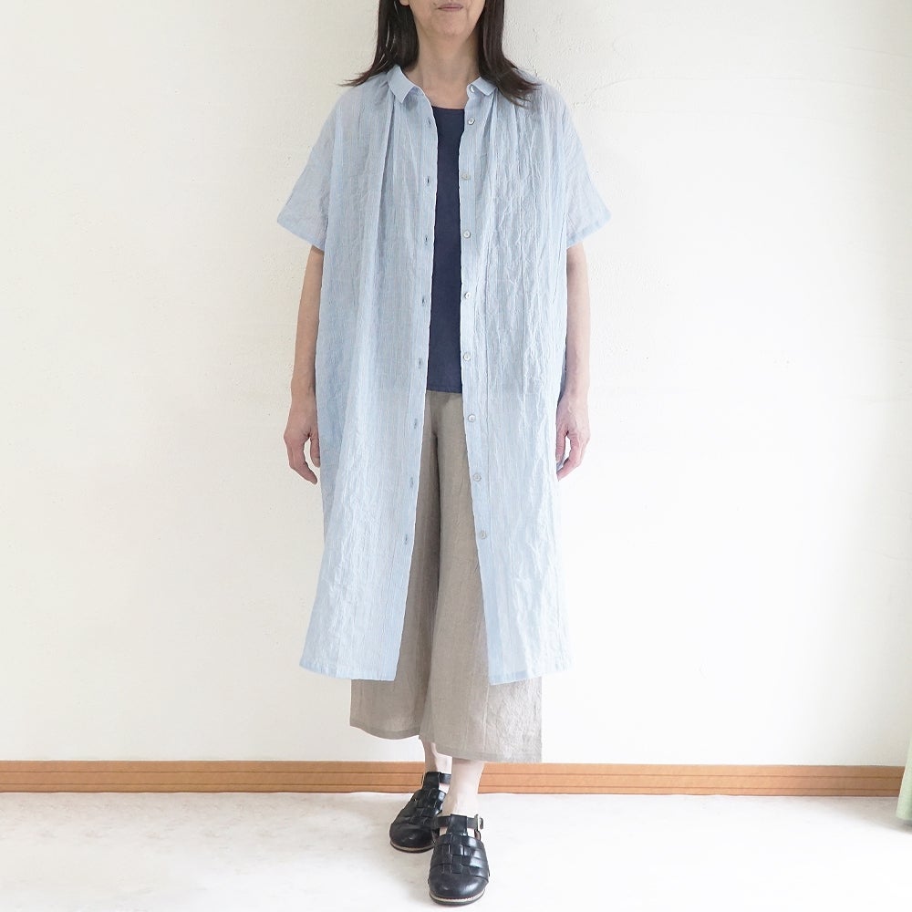 Branch m‘.,ブランチエム,ナチュラル,30代,40代,50代,60代,コットン,綿,ゆったり,ワンピース,シャツワンピース,ストライプ,ストライプワンピース