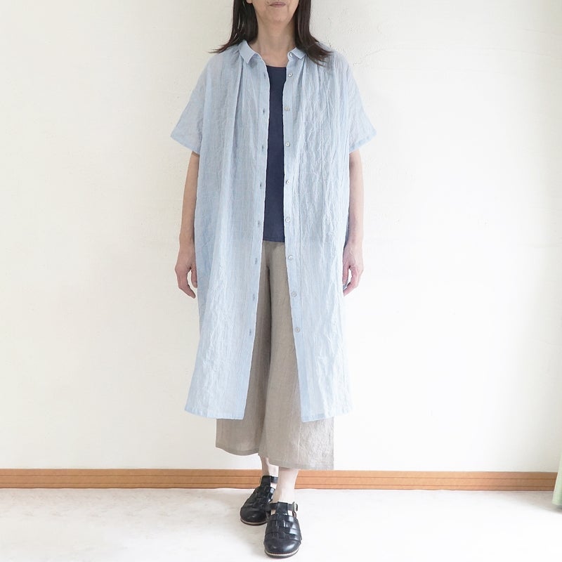 Branch m‘.,ブランチエム,ナチュラル,30代,40代,50代,60代,コットン,綿,ゆったり,ワンピース,シャツワンピース,ストライプ,ストライプワンピース