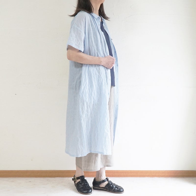 Branch m‘.,ブランチエム,ナチュラル,30代,40代,50代,60代,コットン,綿,ゆったり,ワンピース,シャツワンピース,ストライプ,ストライプワンピース