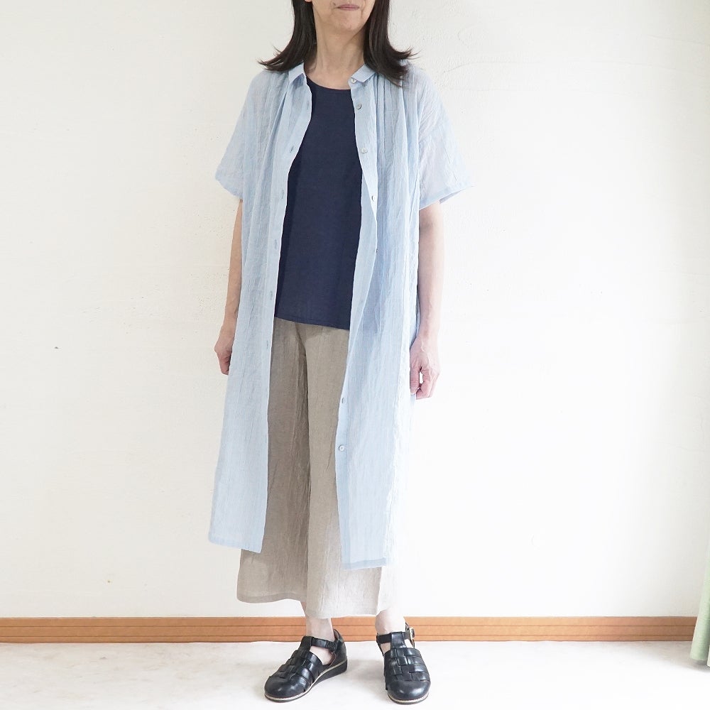 Branch m‘.,ブランチエム,ナチュラル,30代,40代,50代,60代,コットン,綿,ゆったり,ワンピース,シャツワンピース,ストライプ,ストライプワンピース
