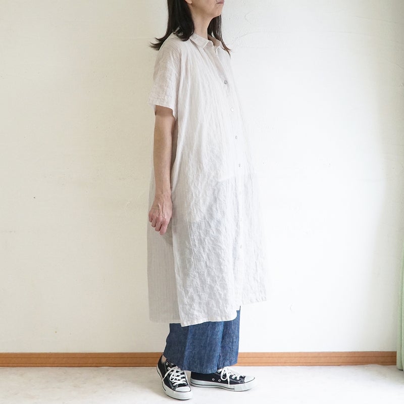 Branch m‘.,ブランチエム,ナチュラル,30代,40代,50代,60代,コットン,綿,ゆったり,ワンピース,シャツワンピース,ストライプ,ストライプワンピース