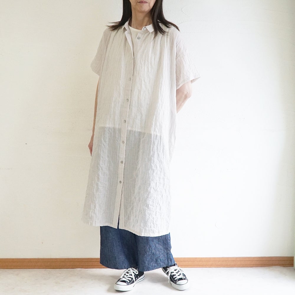 Branch m‘.,ブランチエム,ナチュラル,30代,40代,50代,60代,コットン,綿,ゆったり,ワンピース,シャツワンピース,ストライプ,ストライプワンピース
