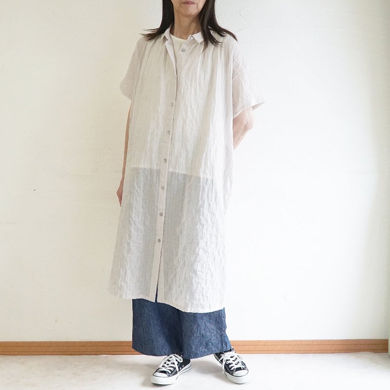 Branch m‘.,ブランチエム,ナチュラル,30代,40代,50代,60代,コットン,綿,ゆったり,ワンピース,シャツワンピース,ストライプ,ストライプワンピース